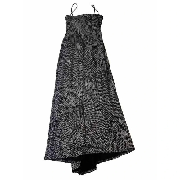 JS Boutique Black Silver Glitter Long Formal Dress 8 Spaghetti Strap Y2K Style - Picture 1 of 9
